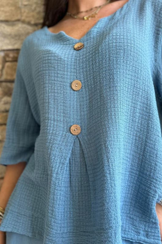 Andi Basket Linen Blend Top Denim
